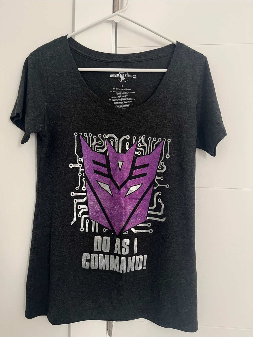 NWOT Universal Studios Transformers Black Tee with Purple Decepticon Shield